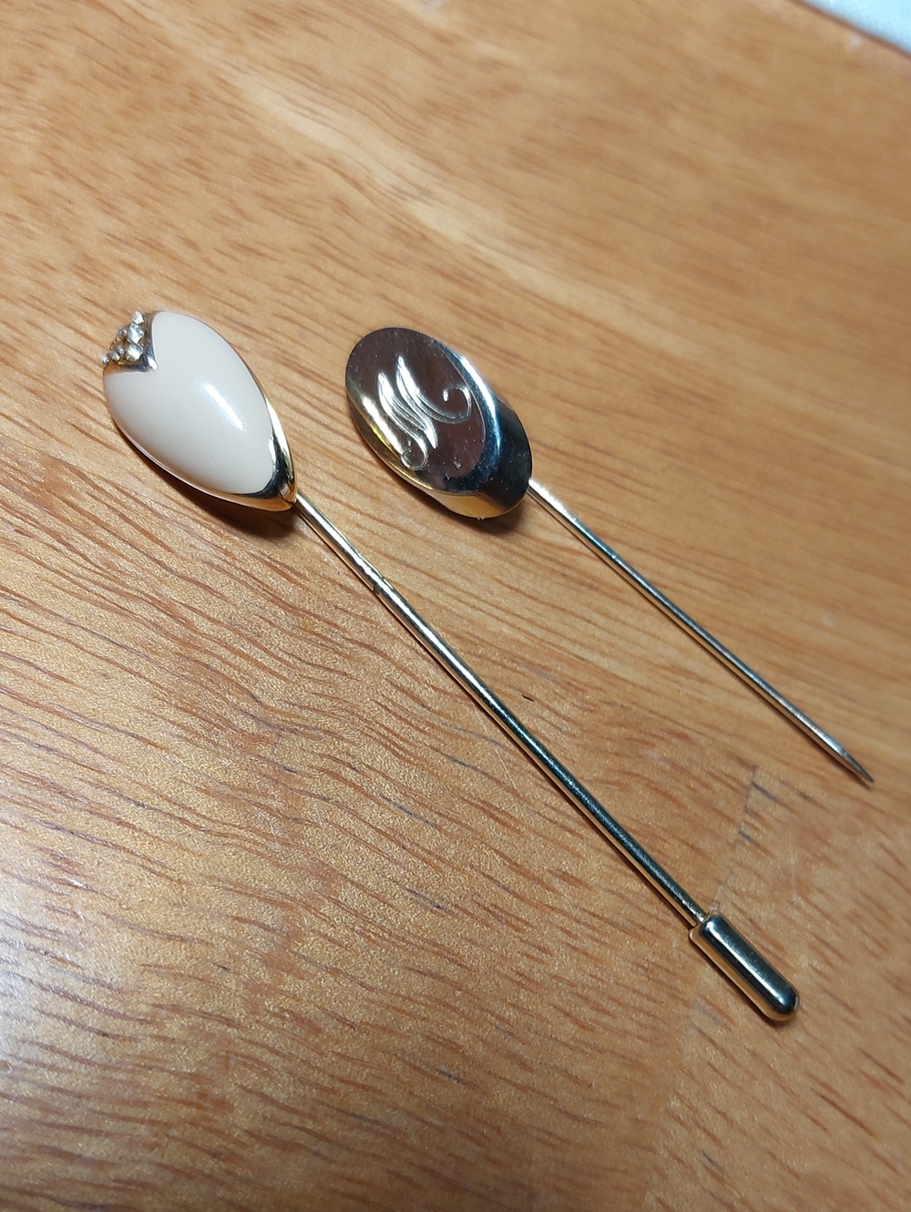 Lot Of 2 Vintage Stick Pins Enamel Crystal Initial M